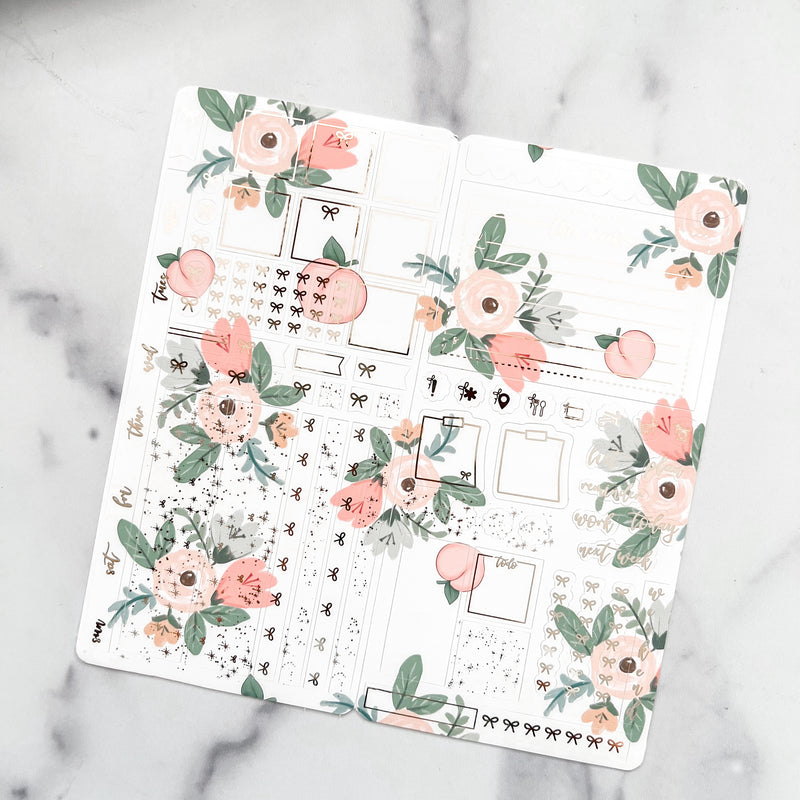 Summer Peach Foiled Hobonichi Weeks Sticker Kit