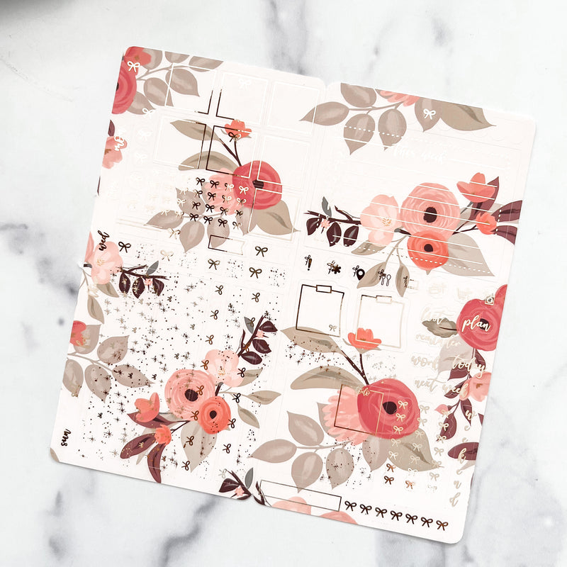 Cream Rose Florals Foiled Hobonichi Weeks Sticker Kit