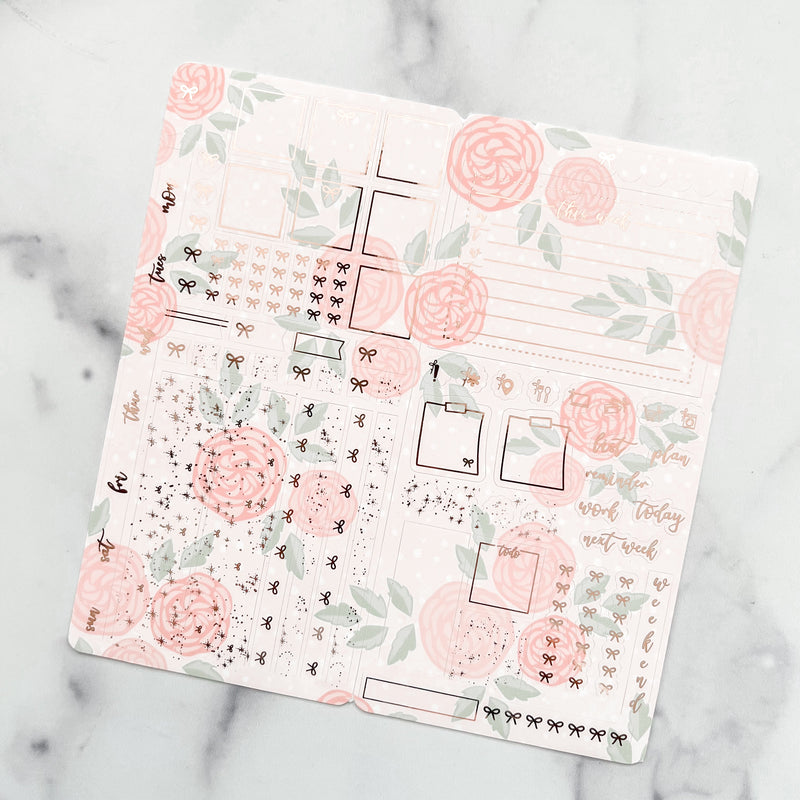 Light Pink Rose Foiled Hobonichi Weeks Sticker Kit