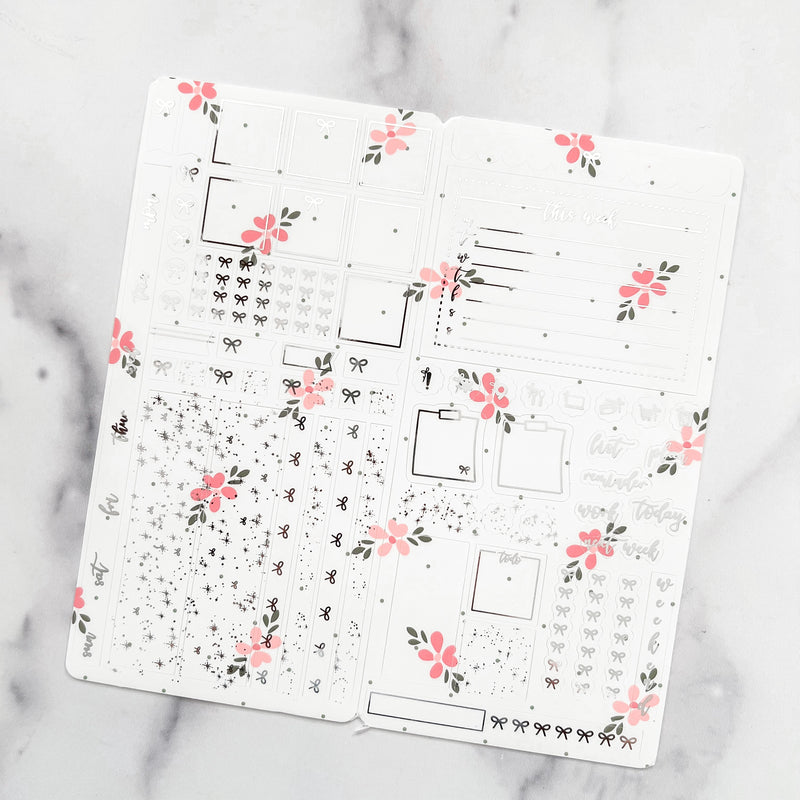 Mint Florals Foiled Hobonichi Weeks Sticker Kit