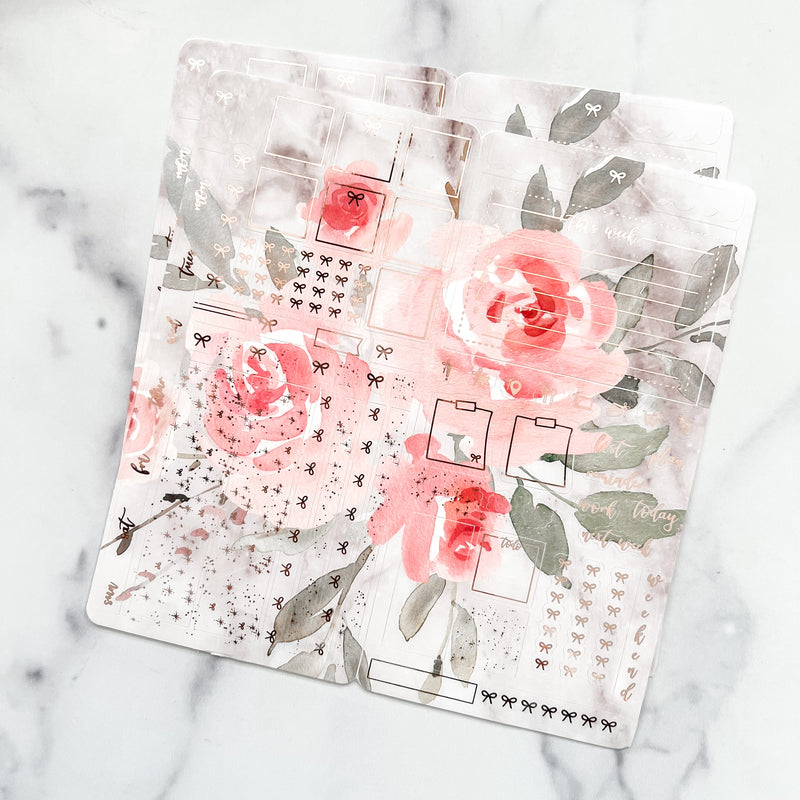 Marble Rose Floral Foiled Hobonichi Weeks Sticker Kit