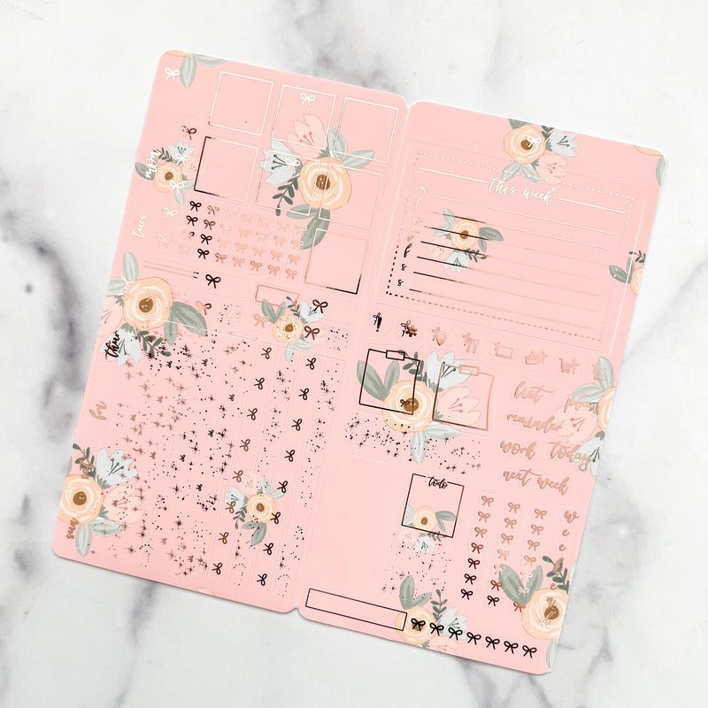 Mauve Floral Field Foiled Hobonichi Weeks Sticker Kit