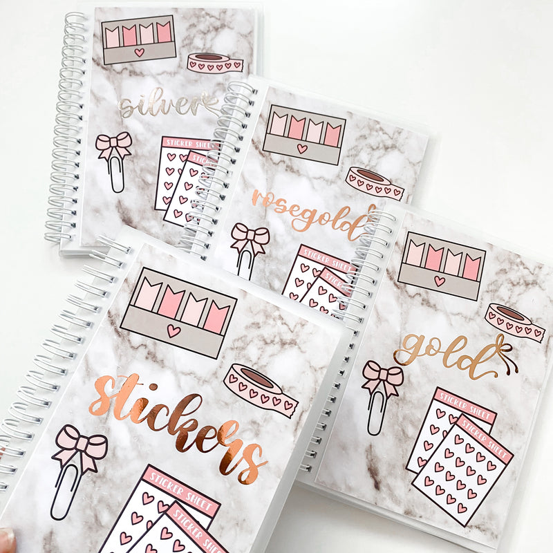 Sticker Reusable Book: Marble Planner Supplies + Foiled Organizer Foiled Cover