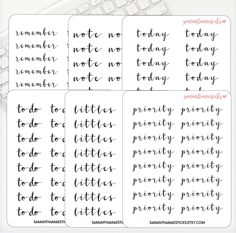 Lettering Script Priority, Remember, Note, Littles, Today, To do
